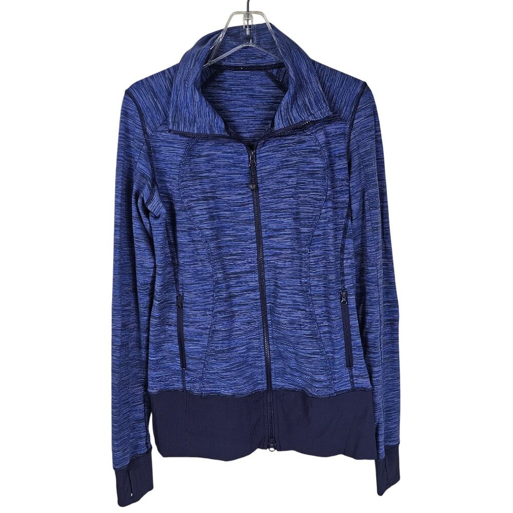 Lululemon Assana Full Zip Jacket 8 Blue Space Dye Athleisure Yoga Active Casual